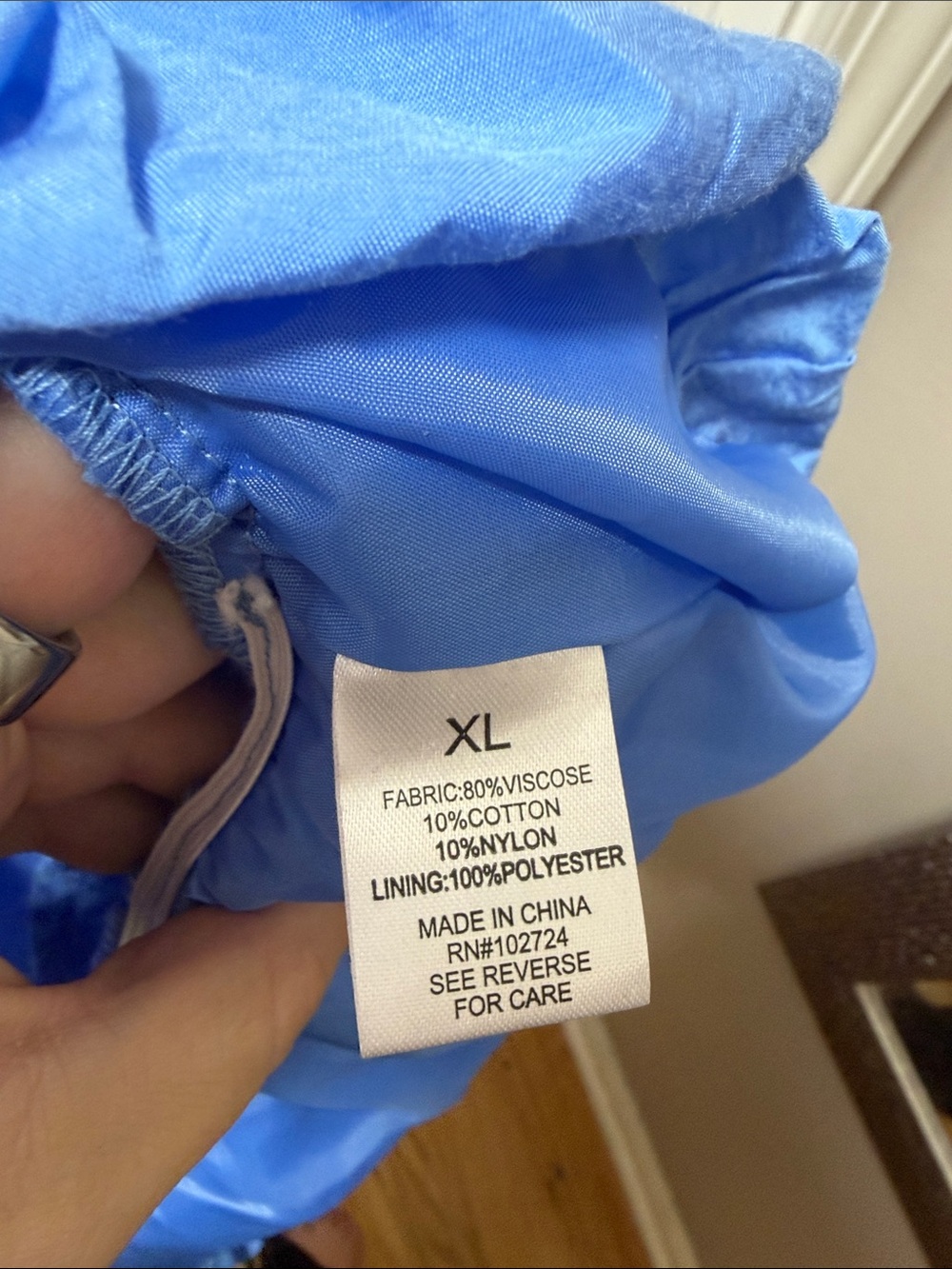 Tie-Front V-Neck Women's Blouse in Cornflower Blue - Picture 6 of 7